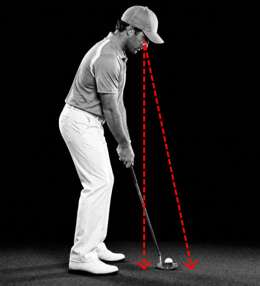 Golfer at address with his eyes outside the ball line