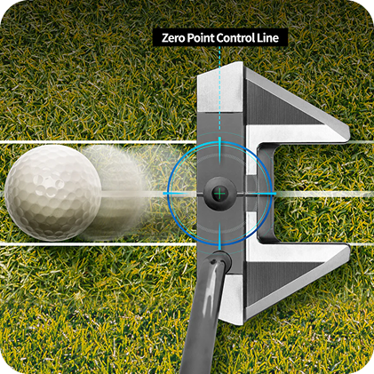 graphic of a golf ball aligned with a Zero Point Technology putter